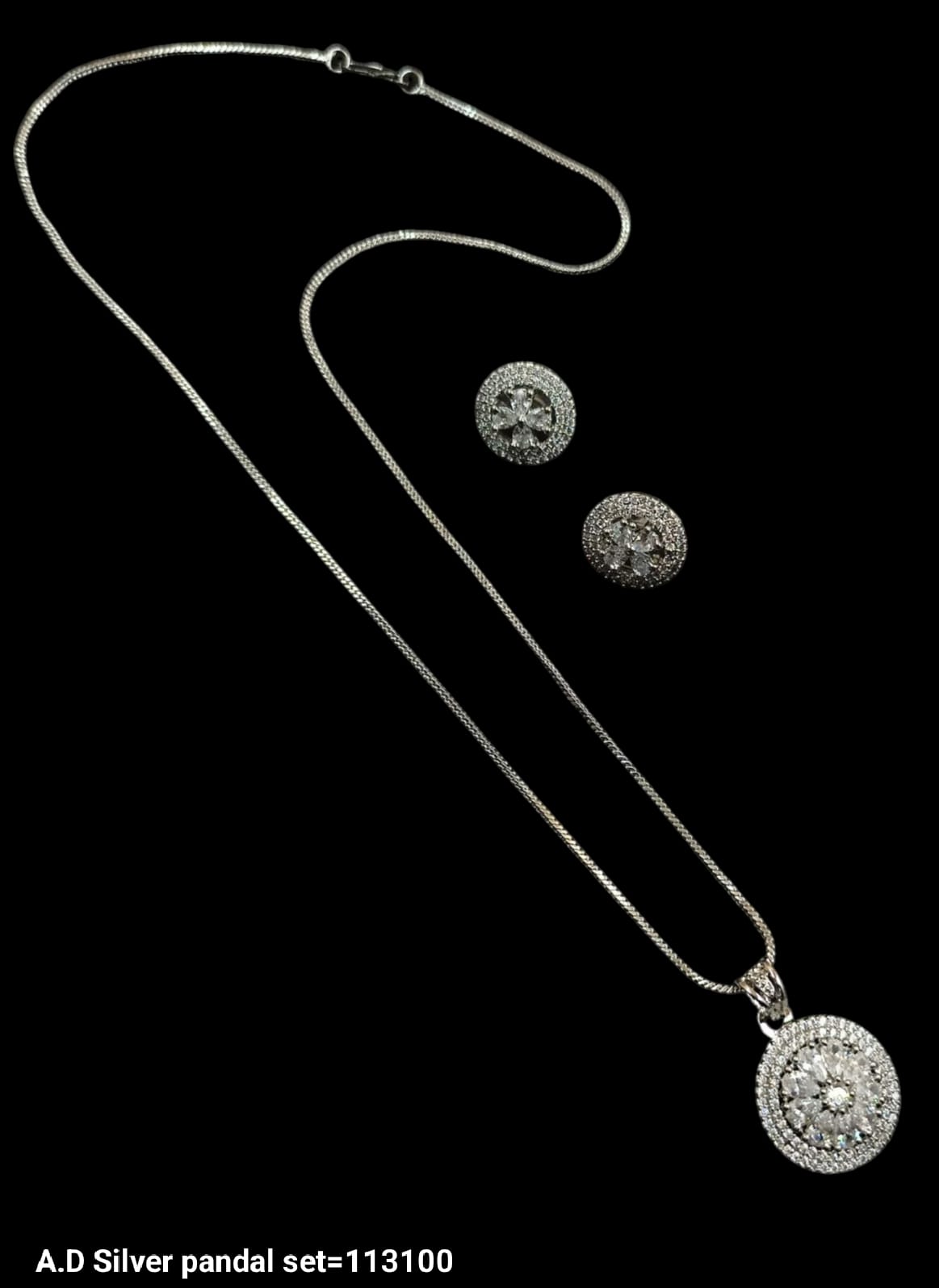 Silver & Gold Plated American Diamond Pendant Set